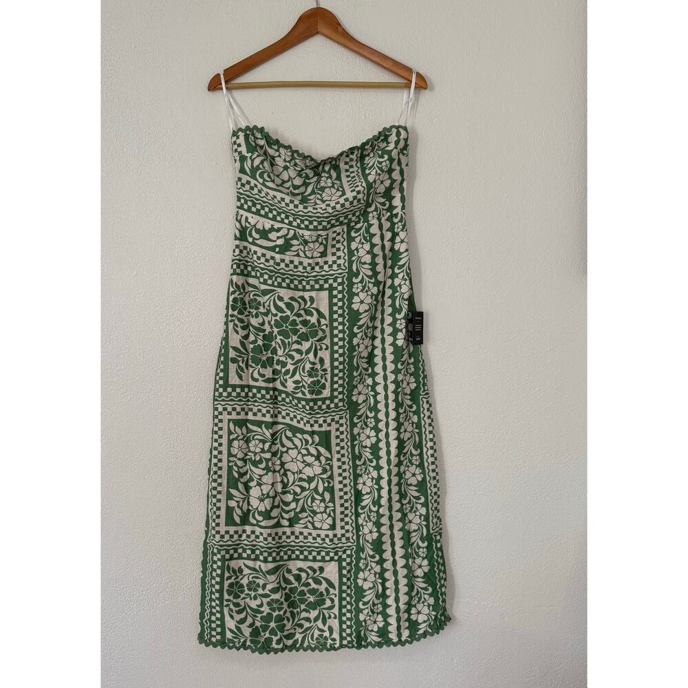 NWT Lulus Brigita Green Floral Strapless Column Midi Dress Size Large - Picture 2 of 9